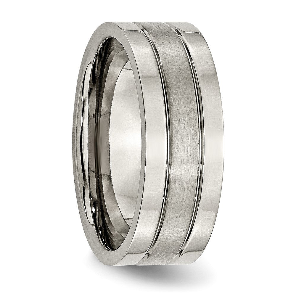 Buy Stylish 8mm Brushed Titanium Grooved Chisel Band - Affordable Luxury Ring