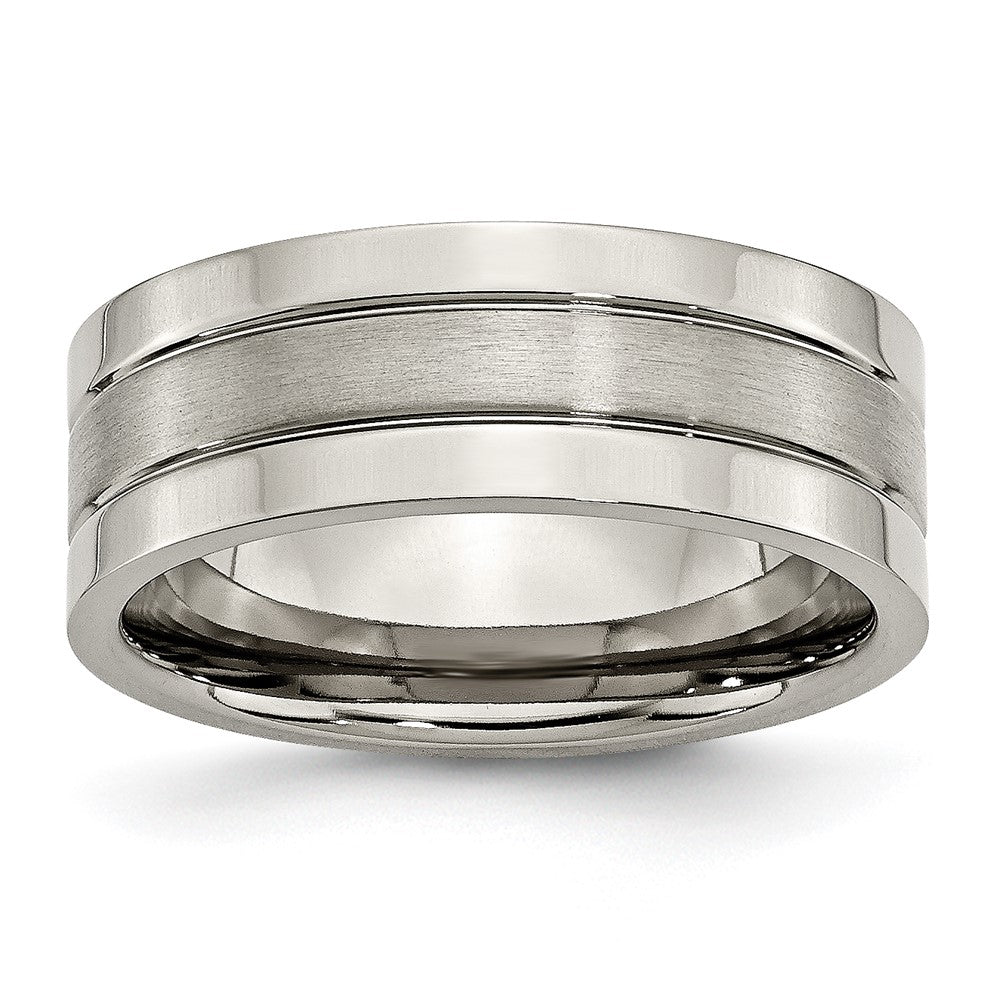 Buy Stylish 8mm Brushed Titanium Grooved Chisel Band - Affordable Luxury Ring