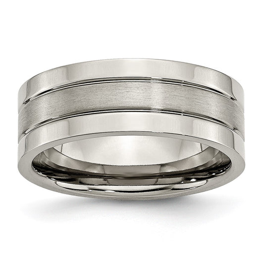 Buy Stylish 8mm Brushed Titanium Grooved Chisel Band - Affordable Luxury Ring