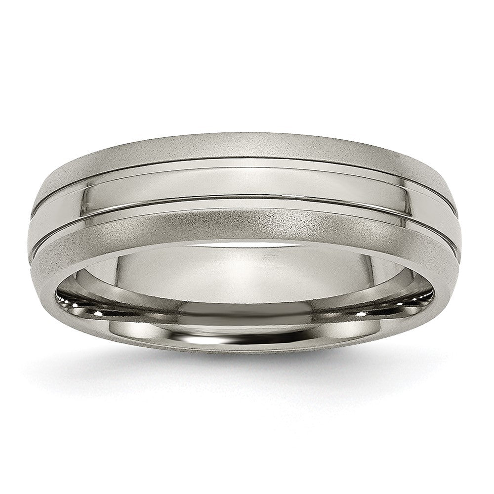 Buy Stylish 6mm Grooved Band in Brushed & Polished Titanium - Luxury Value!