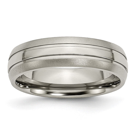 Buy Stylish 6mm Grooved Band in Brushed & Polished Titanium - Luxury Value!