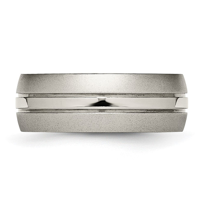 Buy Stylish 8mm Grooved Band in Brushed & Polished Titanium - Luxury Value-3