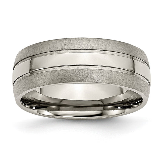 Exclusive Chisel 8mm Grooved Band - Stylish Brushed & Polished Titanium