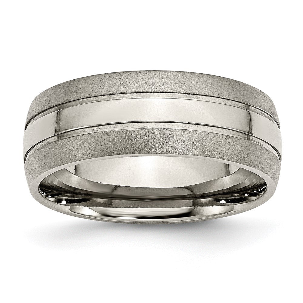 Buy Stylish 8mm Chiseled Titanium Band - Grooved, Brushed, and Polished Finish