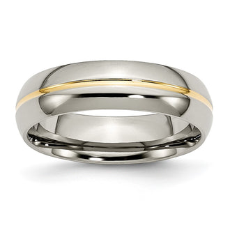 Buy Stylish 6mm Grooved Band in Polished Yellow IP-Plated Titanium
