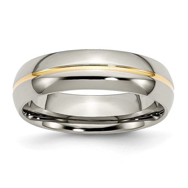 Chiseled Titanium 6mm Grooved Band with Polished Yellow IP Plating