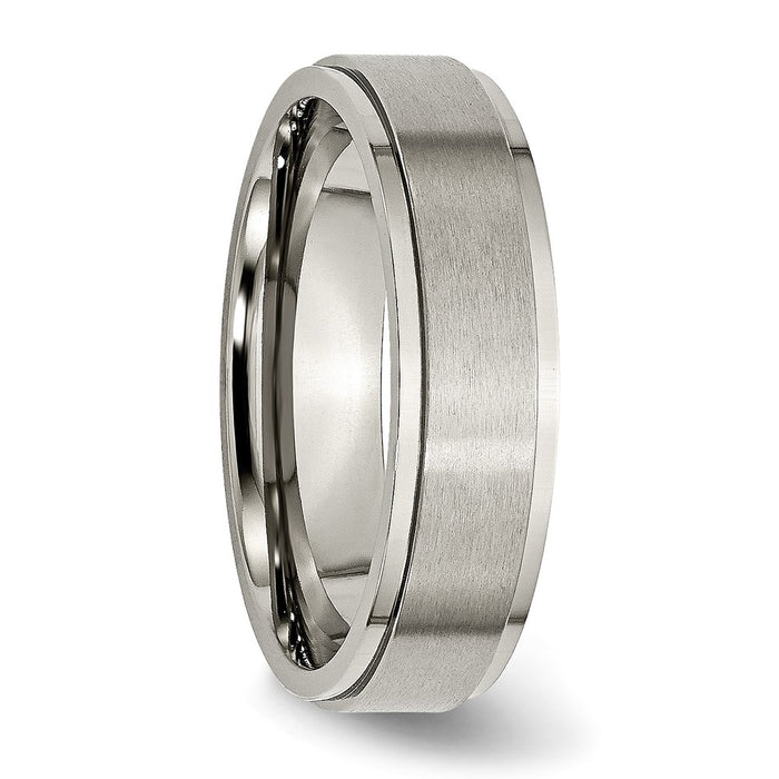 Buy Stylish Brushed Titanium 6mm Ridged Edge Chisel Band - Affordable Luxury Ring-4