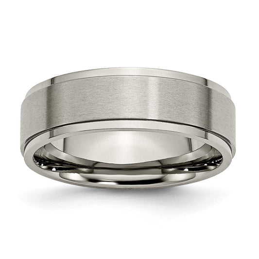 Designer Brushed Titanium 7mm Ridged Edge Chisel Band - Stylish Value Ring