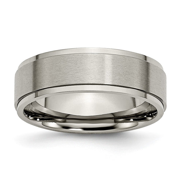 Brushed Titanium 7mm Chisel Band with Ridged Edges
