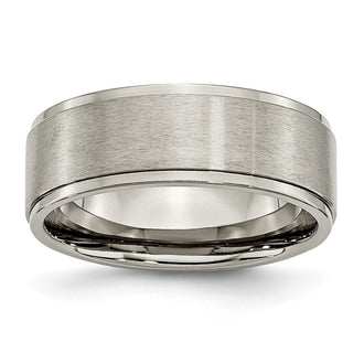 Buy High-Quality Brushed Titanium 8mm Ridged Edge Band - Stylish & Affordable