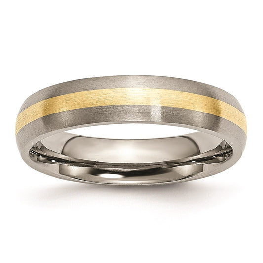 High-Quality Brushed Titanium Chisel Band, 5mm, with 14K Gold Inlay - Stylish!