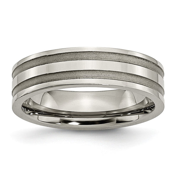 Chiseled Titanium 6mm Grooved Band - Brushed Polish