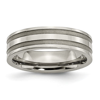 Buy Stylish 6mm Grooved Titanium Band - High-Quality Brushed & Polished Finish