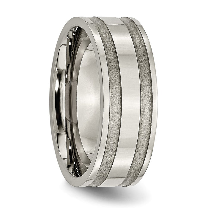 Buy 8mm Grooved Band in Brushed & Polished Titanium - Stylish & Affordable!-4