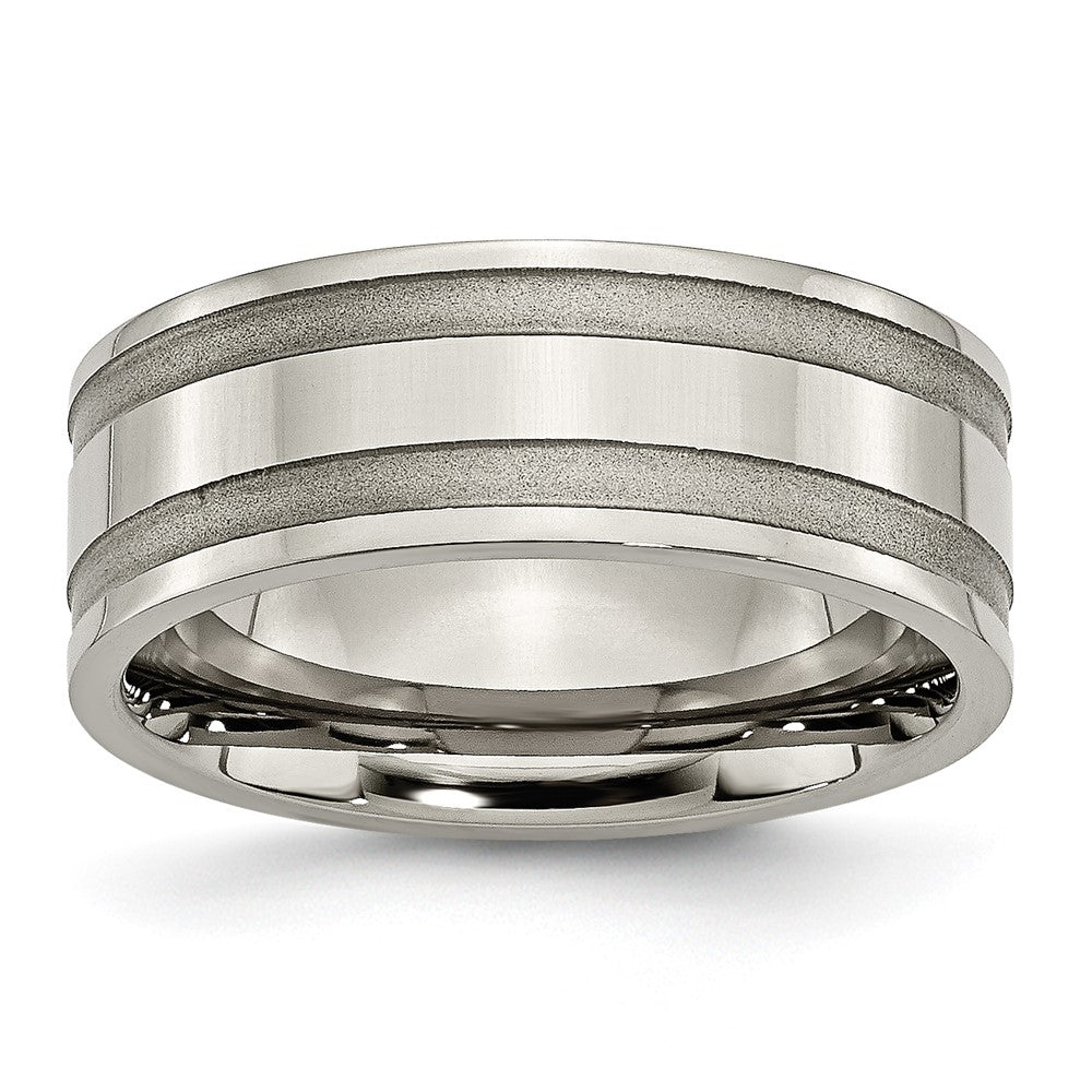 Buy 8mm Grooved Band in Brushed & Polished Titanium - Stylish & Affordable!