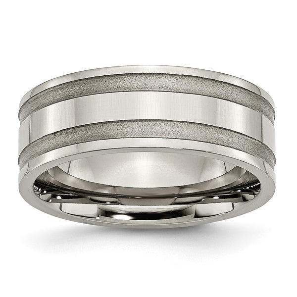 8mm Grooved Band in Brushed & Polished Titanium