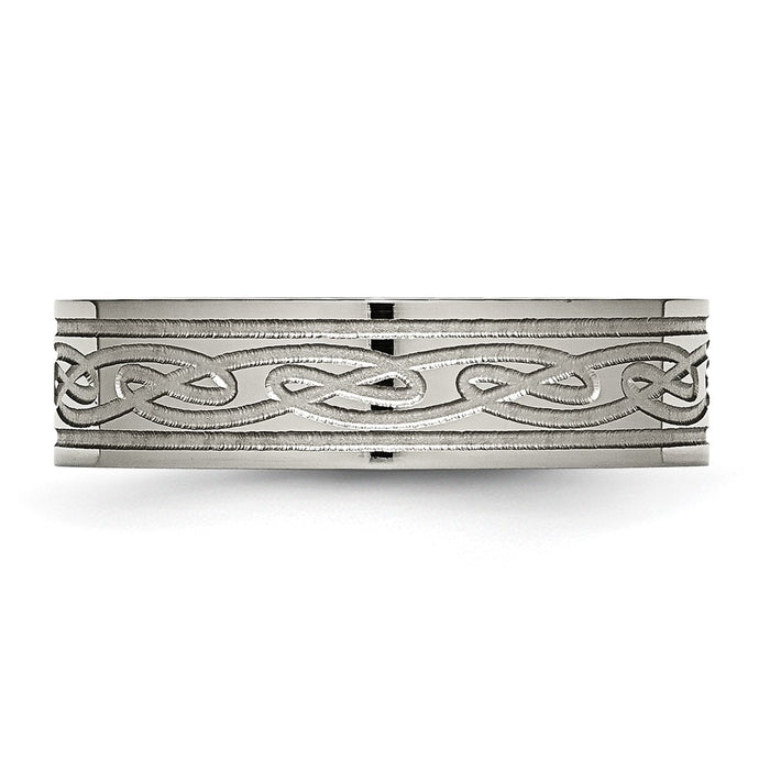 Buy Stylish 6mm Polished Titanium Chisel Flat Band with Celtic Knot Design-3