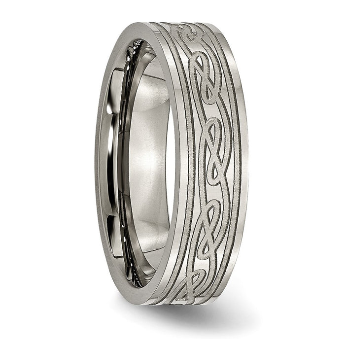 High-Quality 6mm Titanium Chisel Flat Band with Celtic Knot - Stylish Value!-4