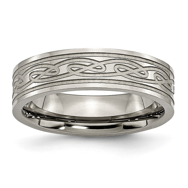 6mm Polished Titanium Chisel Band with Celtic Knot