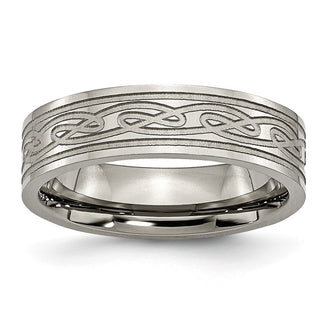 Buy Stylish 6mm Titanium Chisel Flat Band Ring with Celtic Knot Design