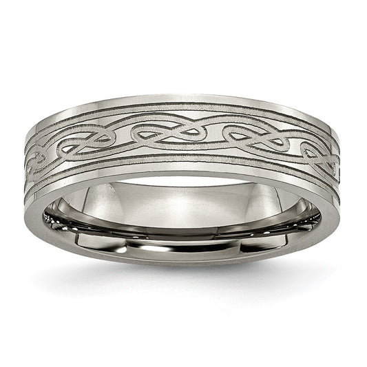 Buy Stylish 6mm Polished Titanium Flat Band with Celtic Knot Design