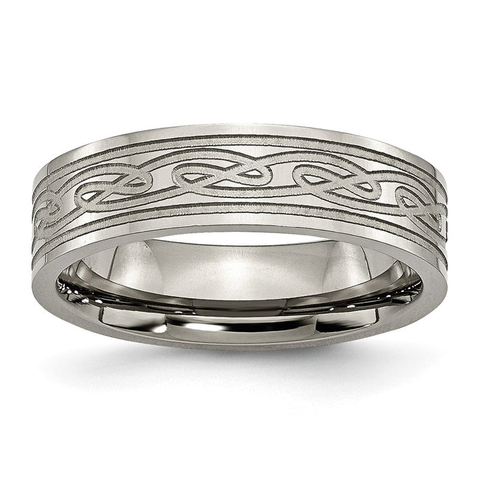 Buy Stylish 6mm Polished Titanium Flat Band with Celtic Knot Design-1