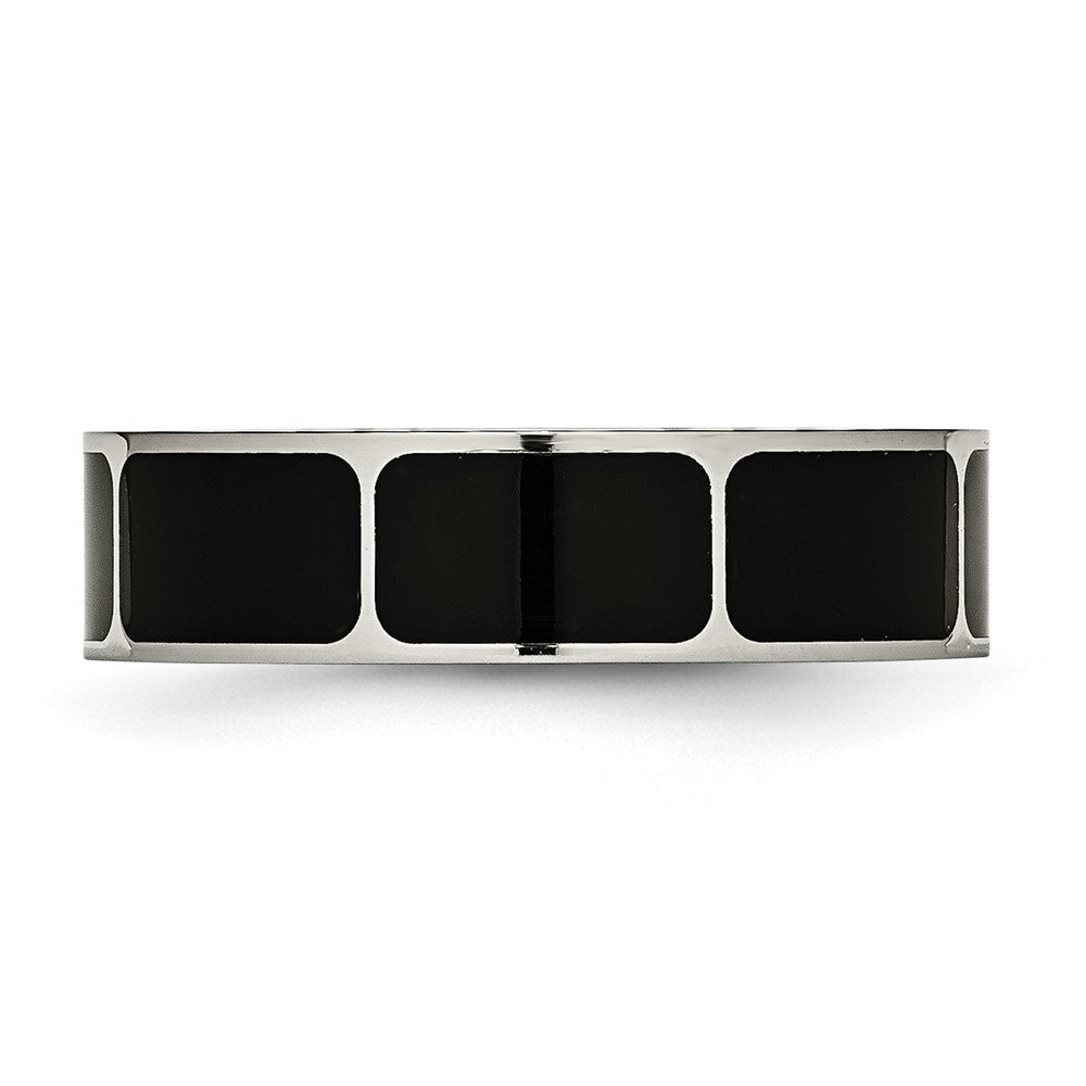 Exclusive 6mm Titanium Chisel Flat Band with Polished Black Enamel Finish