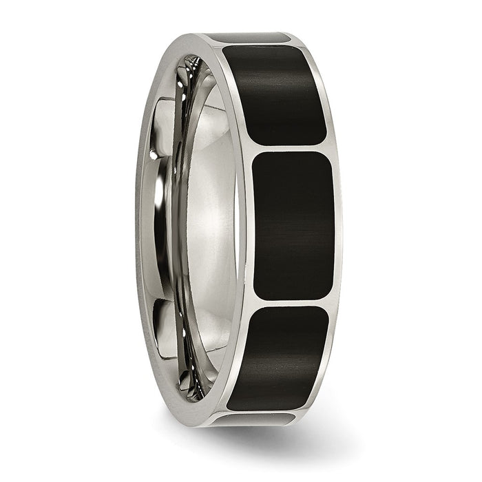 High-Quality Polished Black Enamel 6mm Flat Band - Stylish Chisel Titanium Ring-4