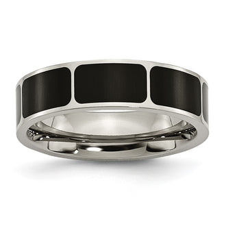 Shop Stylish Polished Black Enamel 6mm Flat Band in Chisel Titanium - Luxury Quality