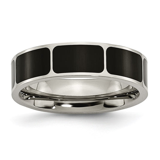 Exclusive 6mm Polished Black Enamel Flat Band in Chisel Titanium - Stylish Value
