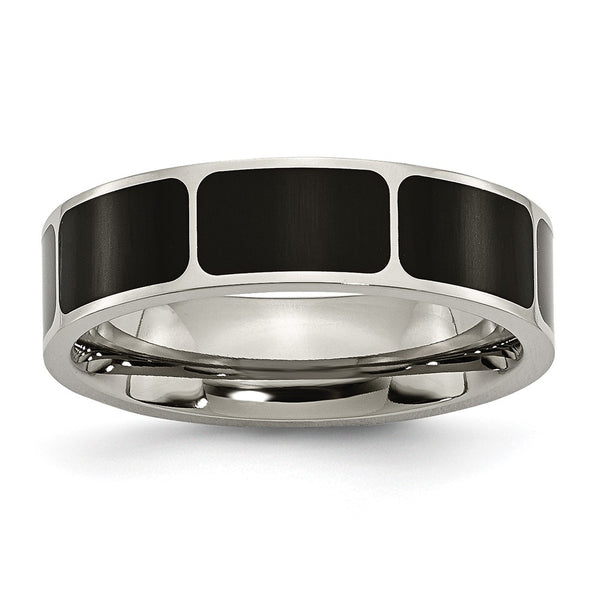 6mm Polished Black Enamel Flat Band in Chisel Titanium