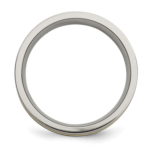 Buy Stylish 7mm Chiseled Titanium Flat Band with Antiqued Finish & 14K Gold Inlay