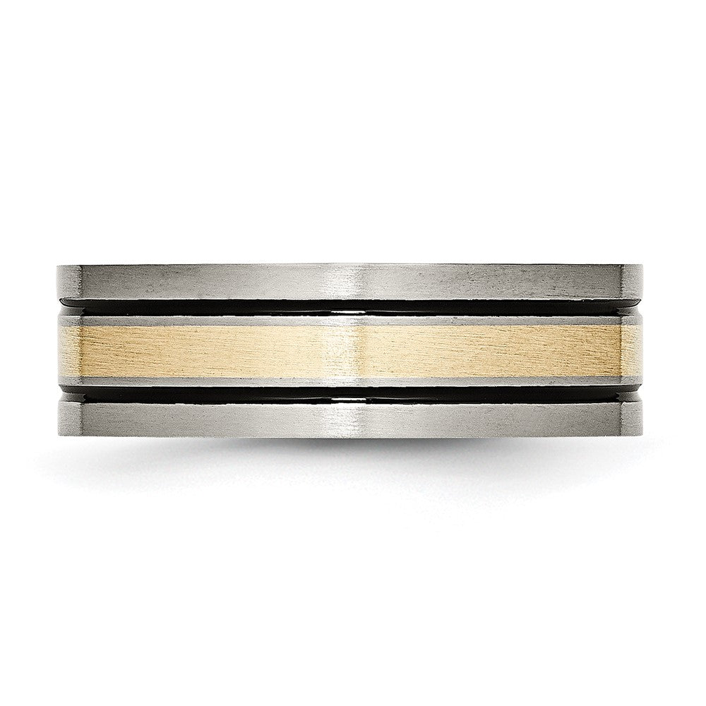 Buy Stylish 7mm Flat Titanium Chisel Band with 14K Gold Inlay - Luxury Design