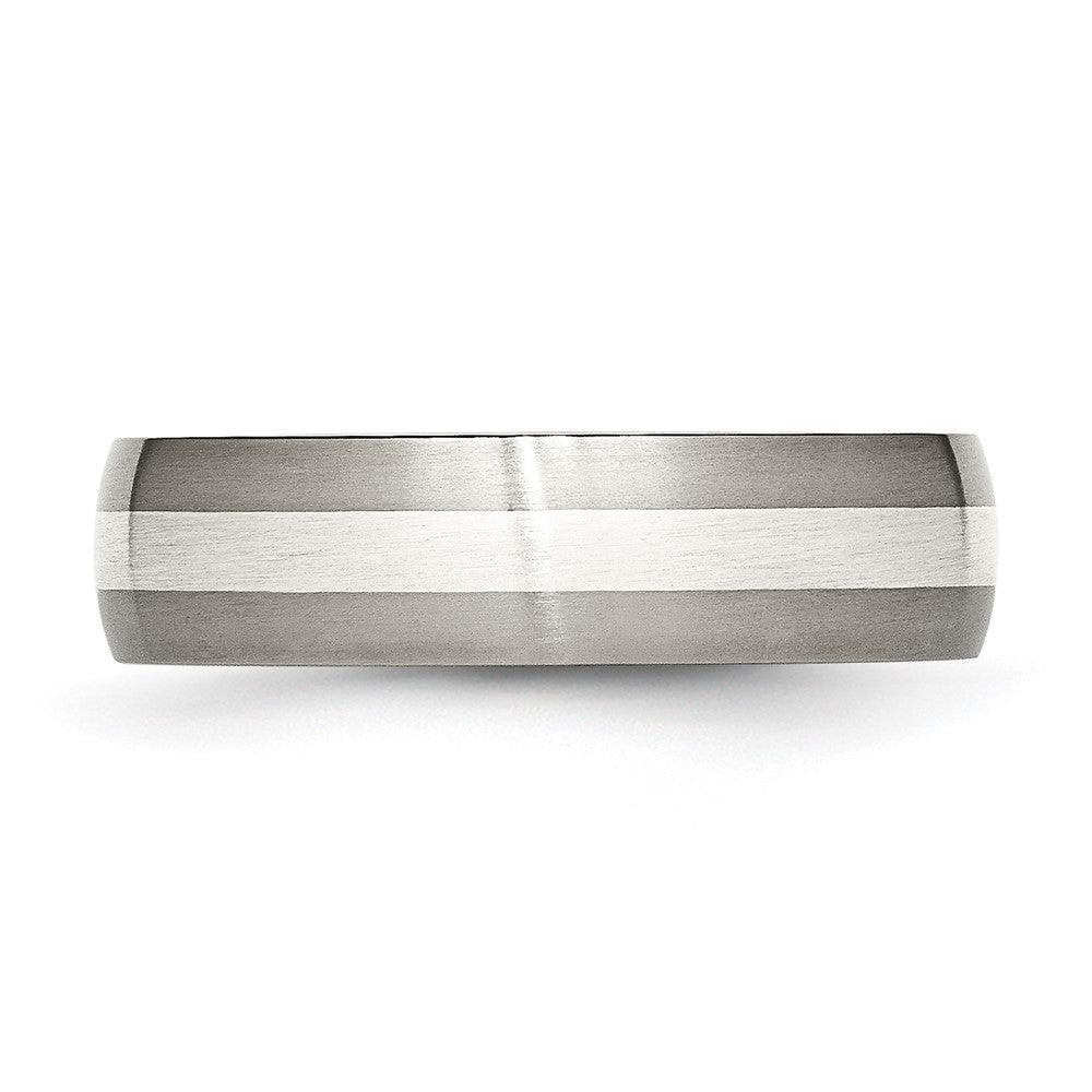 Exclusive Brushed Titanium Chisel Band 6mm with Sterling Silver Inlay - Stylish Value