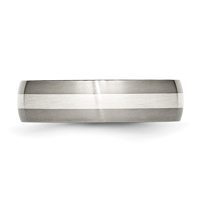 High-Quality 6mm Brushed Titanium Chisel Band with Sterling Silver Inlay-3