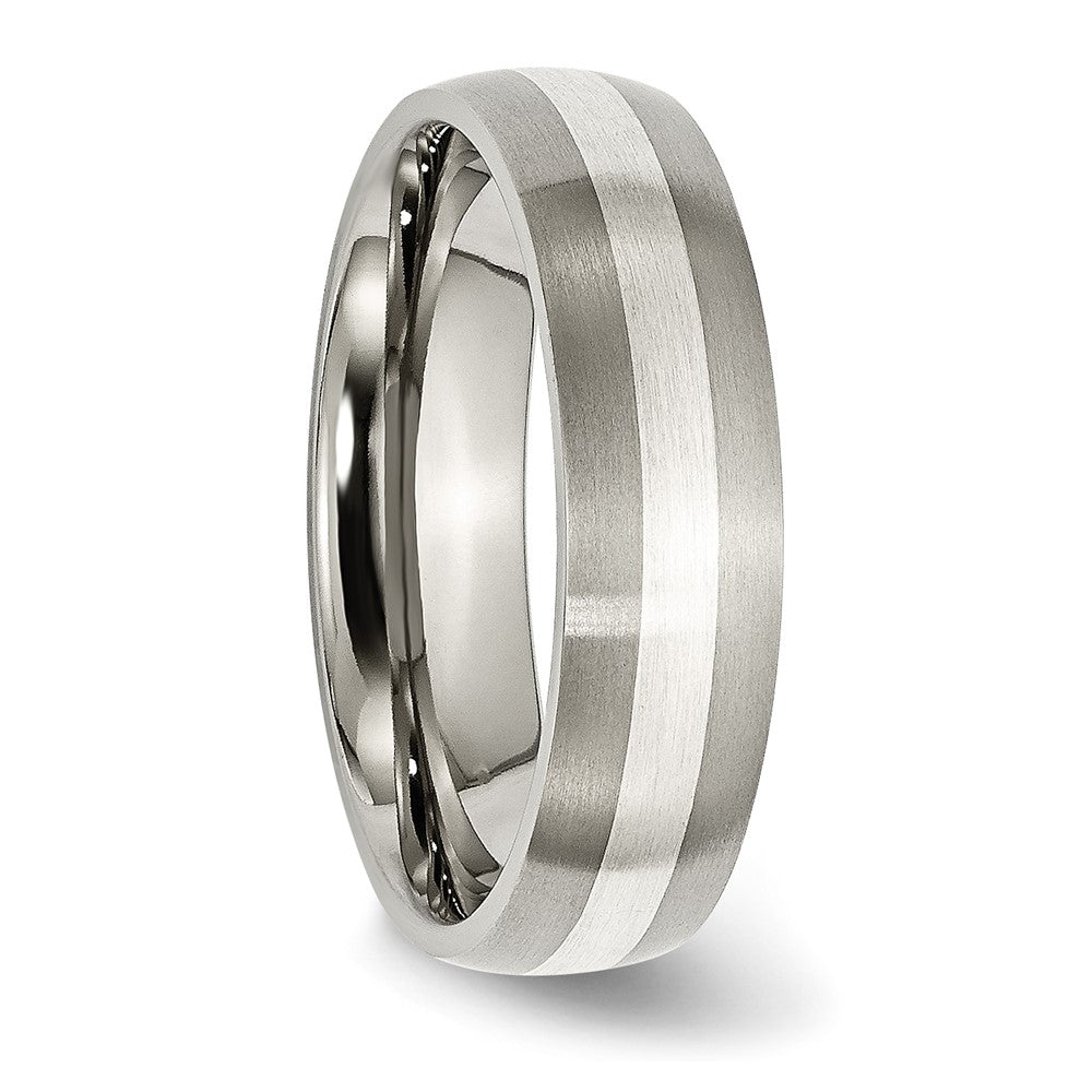 Exclusive Brushed Titanium Chisel Band 6mm with Sterling Silver Inlay - Stylish Value