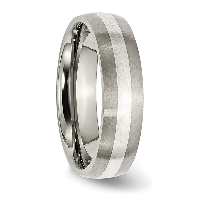 High-Quality 6mm Brushed Titanium Chisel Band with Sterling Silver Inlay-4