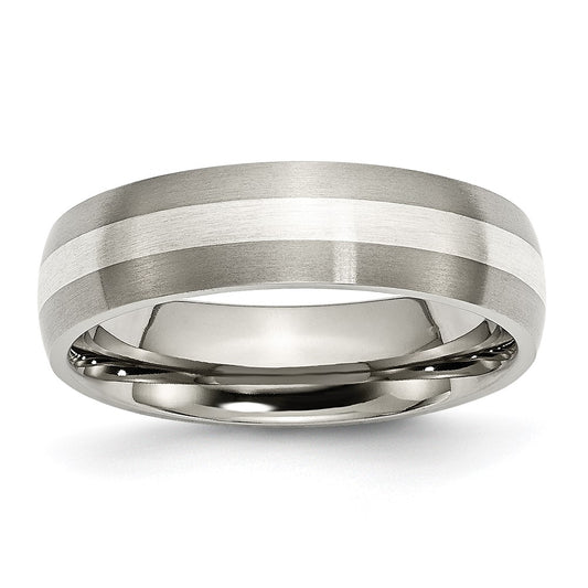 Buy Stylish 6mm Brushed Titanium Chisel Band with Sterling Silver Inlay