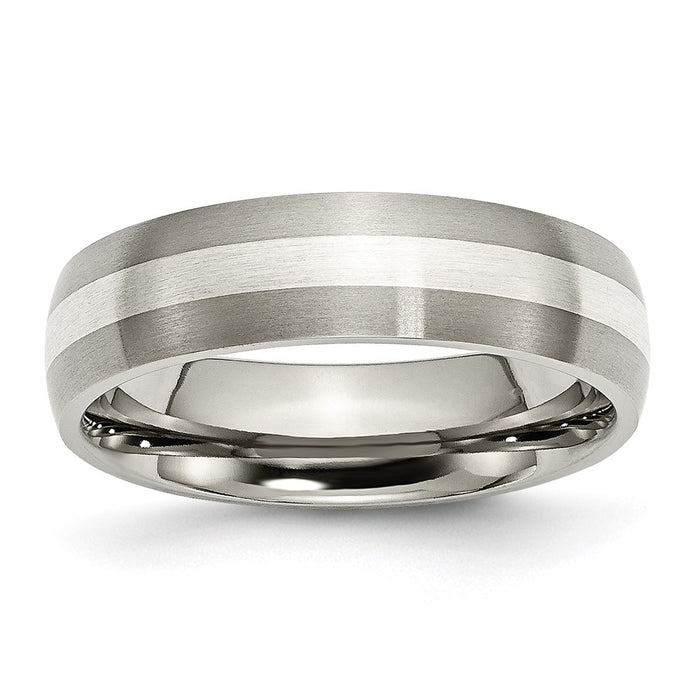 Exclusive Brushed Titanium Chisel Band - 6mm Width with Sterling Silver Inlay-1