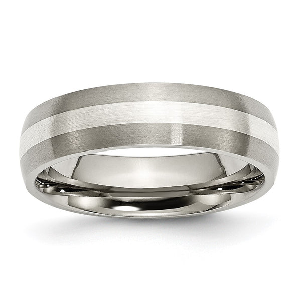 6mm Brushed Titanium Chisel Band with Sterling Silver Inlay - Style GR1-1028444