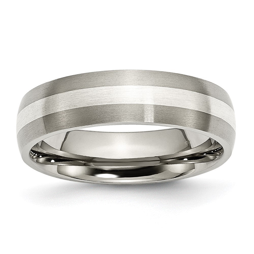 Buy Stylish 6mm Brushed Titanium Chisel Band with Sterling Silver Inlay