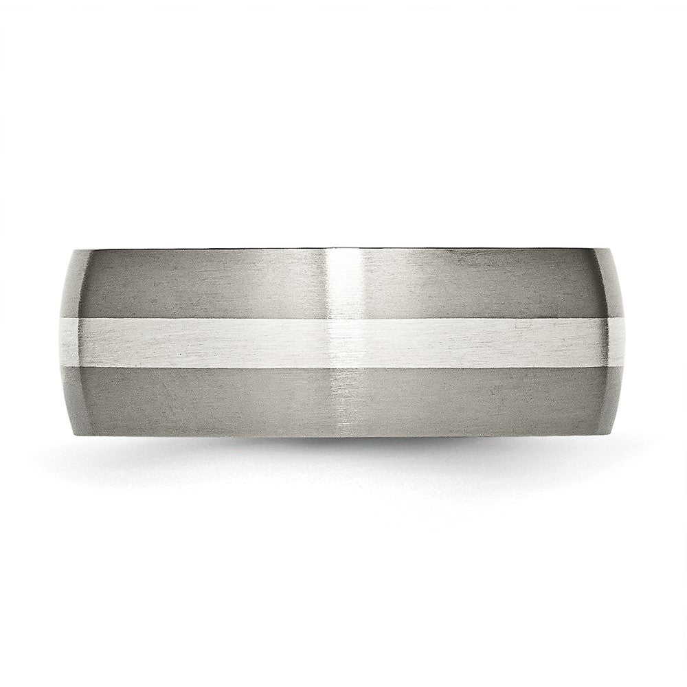 Buy Stylish 8mm Brushed Titanium Chisel Band with Sterling Silver Inlay