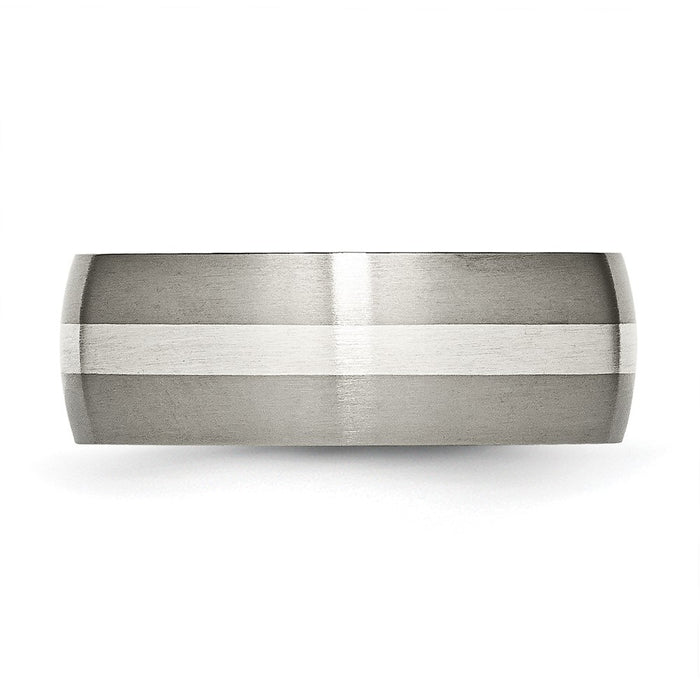 Buy Stylish 8mm Brushed Titanium Chisel Band with Sterling Silver Inlay-3