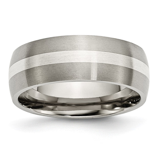 Brushed Titanium Chisel Band - 8mm Sterling Silver Inlay