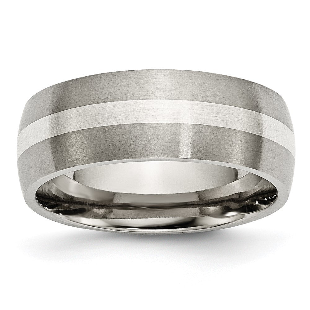 Buy Stylish 8mm Brushed Titanium Chisel Band with Sterling Silver Inlay