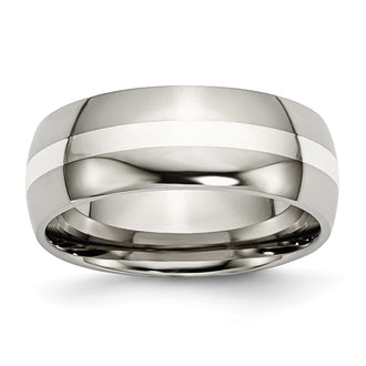 Buy Stylish 8mm Titanium Chisel Band with Sterling Silver Inlay - Luxury Finish