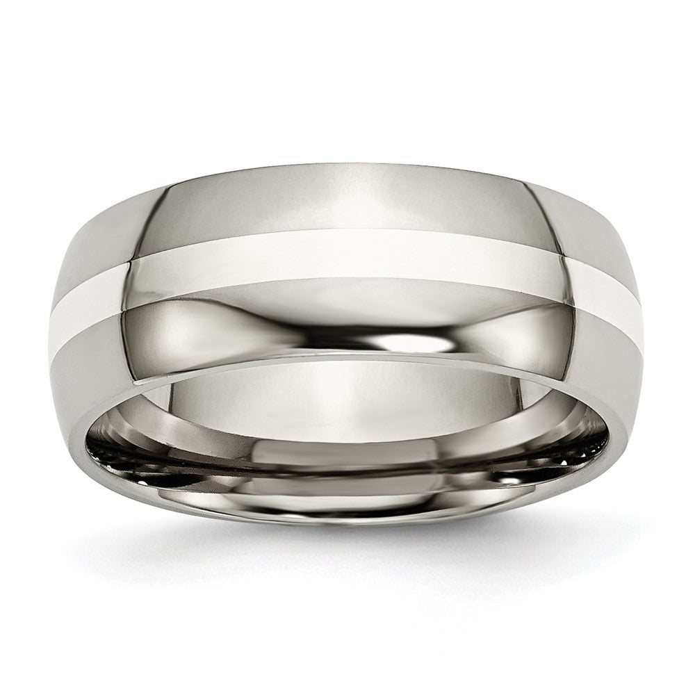 High-Quality 8mm Titanium Chisel Band with Silver Inlay - Stylish & Affordable