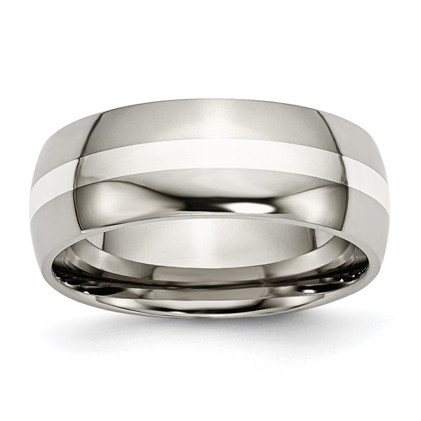 8mm Polished Titanium Chisel Band with Sterling Silver Inlay