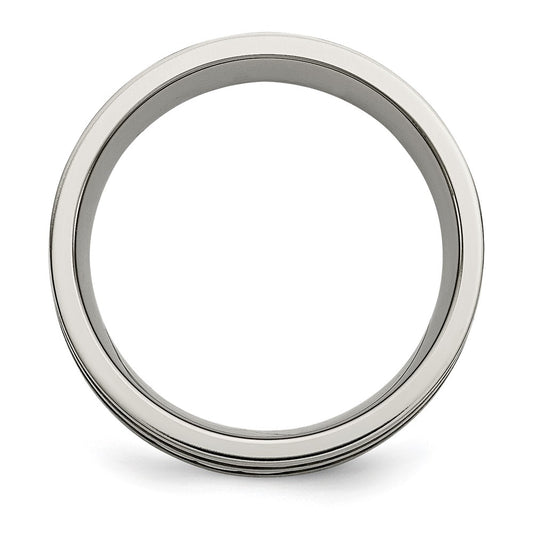Exclusive 8mm Antiqued Chisel Titanium Band with Sterling Silver Inlay