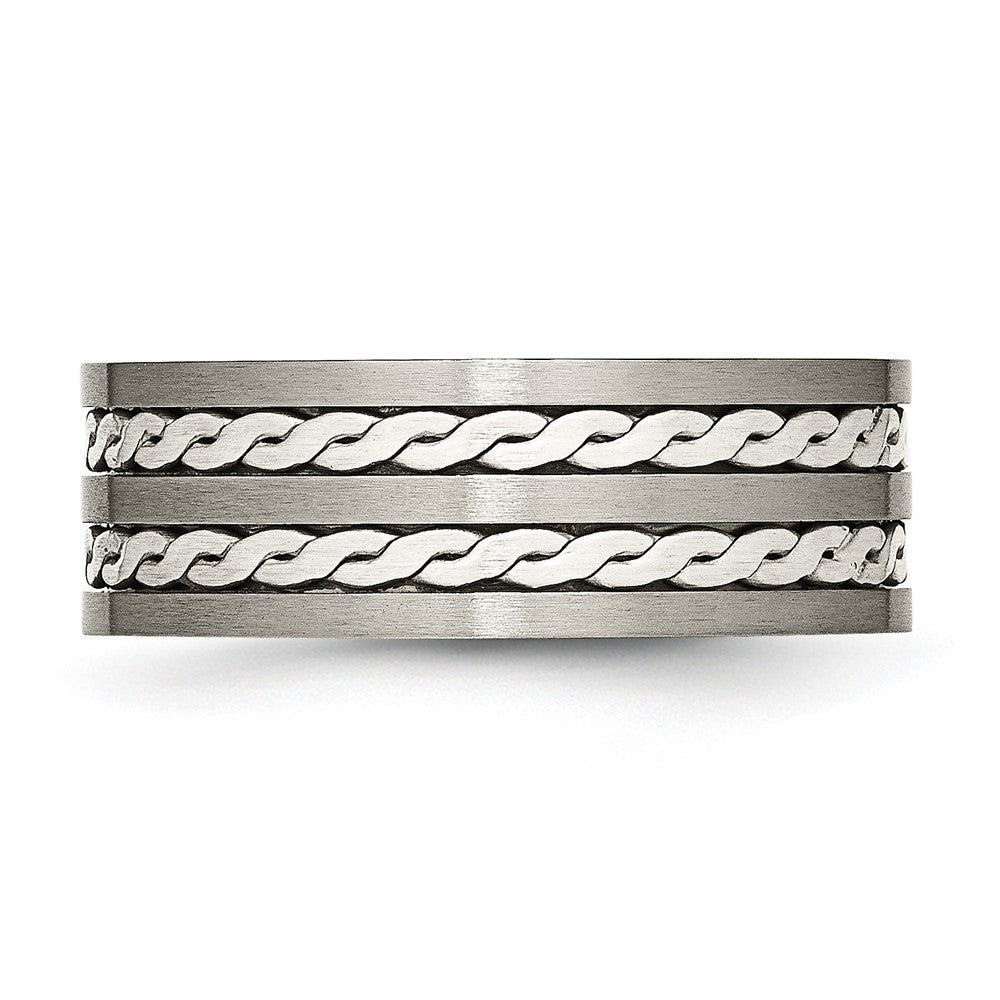 Buy Stylish 8mm Chiseled Titanium Band with Antiqued Finish & Silver Inlay